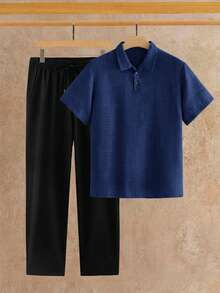 HIMLAND 男士夏季休閒 Polo 衫與長褲套裝 - 彩色 - 查看 10
