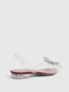 CUCCOO SZL Women's Clear Strap Heeled Sandals With Elegant Rhinestone Embellishment - Scarlet 1 - View 3