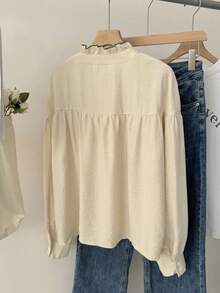 Muvela Camisa casual versátil con volantes para mujer - Albaricoque - Ver 2