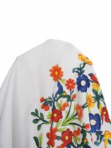 EMERY ROSE Women's Plus Size Floral Print Short Sleeve White Dress Summer Dress ,Beach Outfits For Women Casual Dresses For Women  Country Concert Outfit - White - View 7