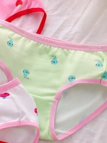 SHEIN 5件組可愛女孩少女款水果印花拼接系列甜美極簡基礎款柔軟舒適彩色三角內褲 - 彩色 - 查看 5