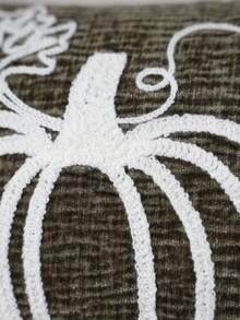 Cirelle 1pc/2pcs Fall Pumpkin Embroidery Lumbar Pillow Covers, Textured Rectangular Cushion Cases With Pumpkin Vine Leaf Pattern, Farmhouse Thanksgiving Autumn Decor For Sofa Bedroom Bay Window Homestay, Pillow Insert Not Included - Dark Green - View 9