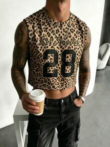 Manfinity Dauomo Men's Digital Leopard Print Crew Neck Casual Tank Top - Brown - View 3