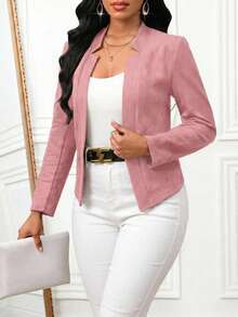SHEIN Lady 女款灰粉色輕便夾克，適合辦公室、游泳、商務專業、基本休閒、鄉村音樂會、秋冬季、教師節 - 粉色 - 查看 4