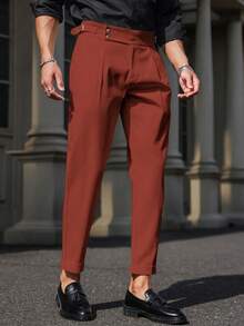 Manfinity Mode Pantalones casuales y formales minimalistas de unicolor para hombres, para otoño formal - Color caoba - Ver 3