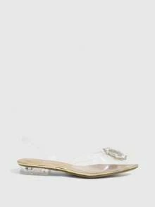 CUCCOO SZL 優雅女款透明PVC低跟涼鞋，飾有裝飾水晶 - 金鐵板 - 查看 2