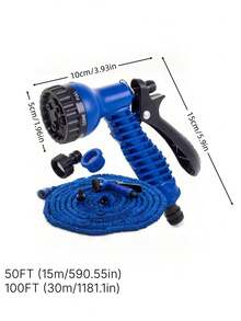 The Blue Telescopic Elastic Hose, Equipped With An Adjustable Nozzle, Is Suitable For Car Washing, Lawn Watering, Plant Care, And Pet Bathing. It Can Be Used All Year Round And Is Made Of Hose And Connector. - Blue - View 6