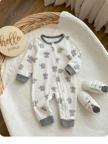 SHEIN Newborn Baby Girl Casual Cute Knitted Cartoon Pattern Long Sleeve Home Wear Romper - Grey - View 6