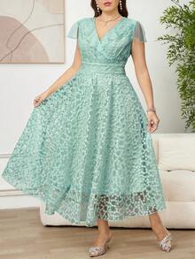 Reflora Vestido de malla bordado de unicolor elegante de verano talla grande - verde menta - Ver 5