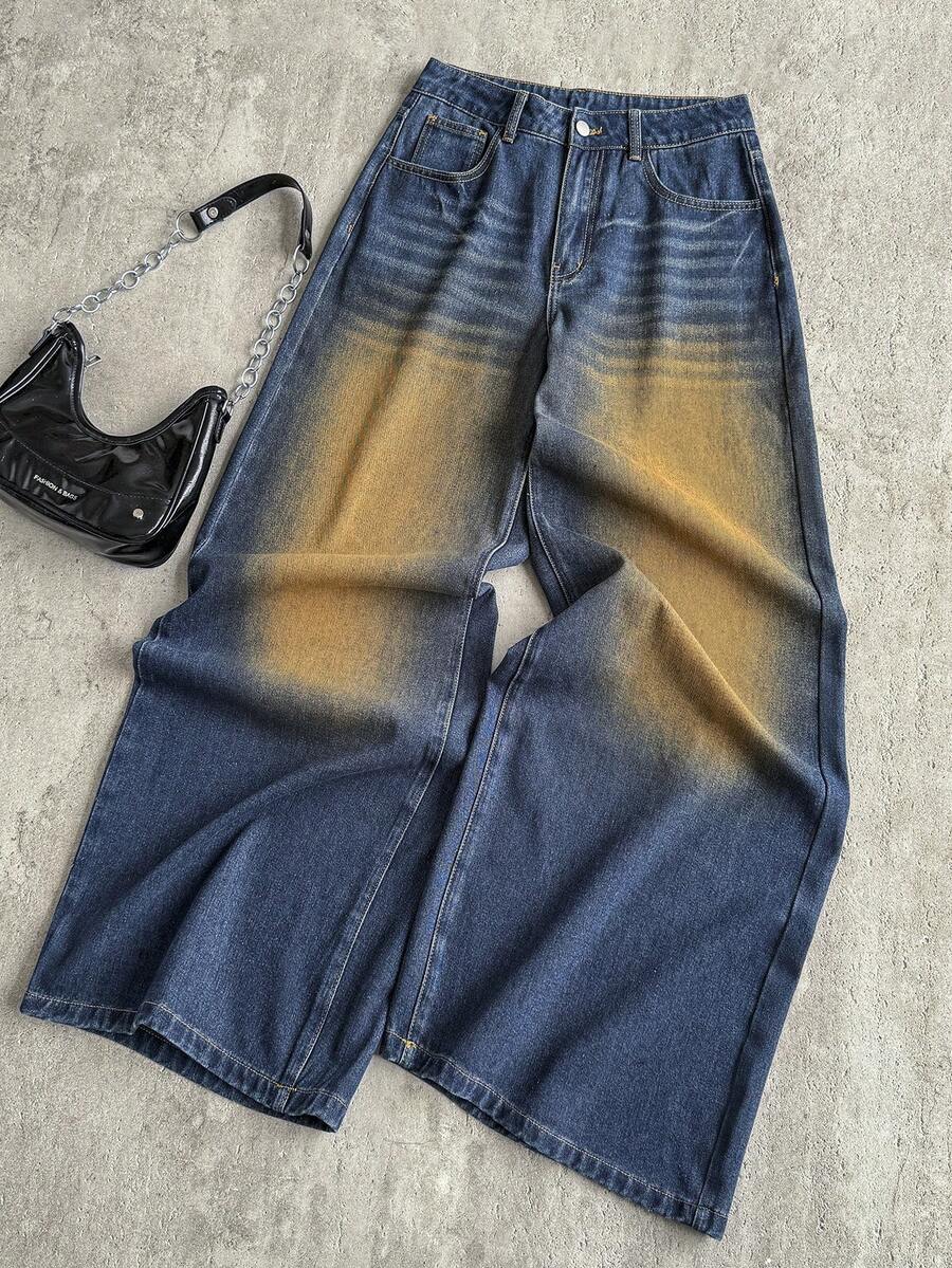 Attitoon 女款休閒水洗寬腿牛仔褲 秋季返校女裝萬聖節造型外出牛仔褲 Y2K休閒風