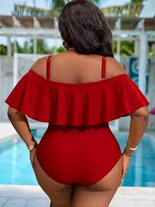 Slaydiva Plus Size Women's Ruched One-Piece Swimsuit, Suitable For Beach Vacation, Pool Party, Beach Party - Red - View 2