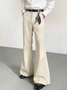 Manfinity Hypemode Pantalones casuales de hombre con acampanado y cintura media, ajuste ceñido, unicolor, con bolsillos - Albaricoque - Ver 3