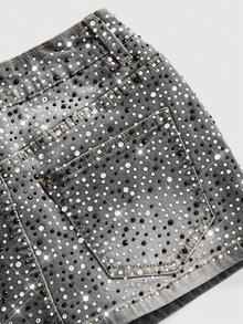 ROMWE Grunge Punk Summer Outfits Music Festival Style Ultra Low Waist Mini Denim Skirt For Women - Grey - View 4
