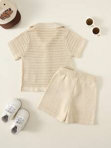 SHEIN Conjunto de 2 piezas/Set Camisa de punto casual de verano para vacaciones & Shorts de punto para bebé niño, Conjunto de camisa, Conjunto de ropa para bebé, Conjunto de verano, Conjunto de vacaciones - Multicolor - Ver 3