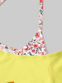 Attitoon Women's Floral Print 2 In 1 Colorblock Casual Versatile Halter Neck T-Shirt - Multicolor - View 6