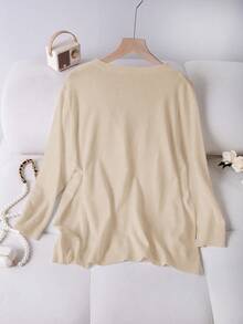 SHEIN LUNE Cardigan de unicolor versátil y casual de talla grande - Albaricoque - Ver 2