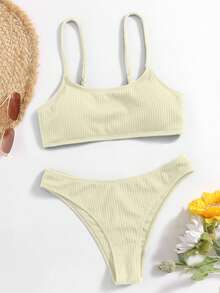 Swim Mod Vacation Beach Striped Two-Piece Swimsuit Set - Apricot - View 4