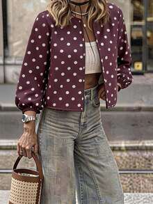 Travachic Women's Polka Dot Print Long Sleeve Versatile Casual Jacket - Coffee Brown - View 9