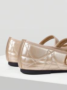MOTF WOMEN'S QUILTED SQUARE TOE FLAT SHOES FOR CHRISTMAS DAILY WEAR CLASSIC OLD MONEY - Gold - View 7