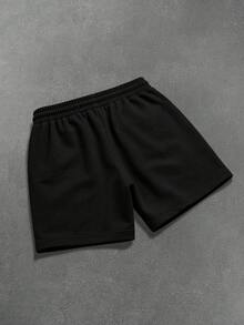 Manfinity LEGND Short noir pour homme, motif croix américaine, foi religieuse, graphique lettre SAINT, style de rue, esthétique sombre, trajet d'été, sport, port quotidien, pratique - Noir - Voir 7