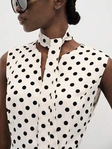Aveloria Modichic Women's Dress High Waist A-Line Tie High Neck Sleeveless Midi Swing Elegant French 70s Vintage White And Black Polka Dot Tea Party Brunch Summer - Black and White - View 1