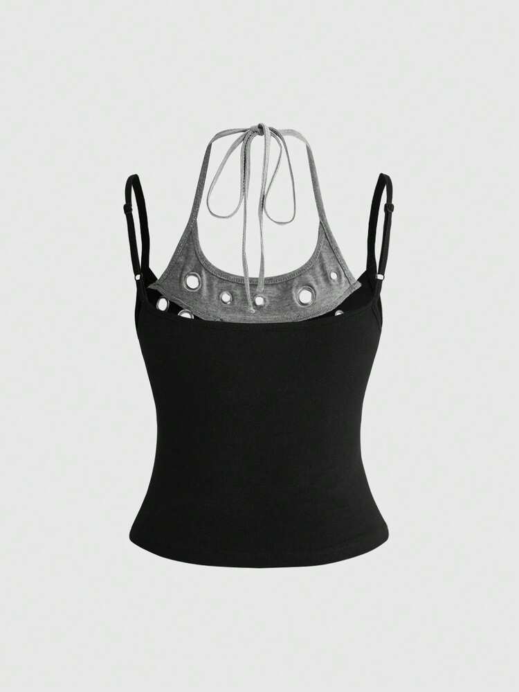ROMWE Grunge Punk Y2K Millennium Hot Girl Eye Decor Streetwear Women's Tank Top - Black - View 2