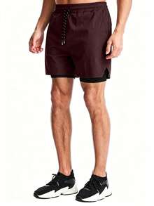Coreblaze Men's Fashion Versatile Drawstring Waist Pocket Double Layer Sports Shorts - Red - View 5
