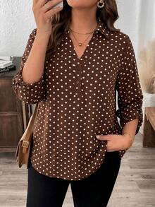 SHEIN LUNE Plus Size Leopard Print Mid-Sleeve Shirt - Multicolor - View 1