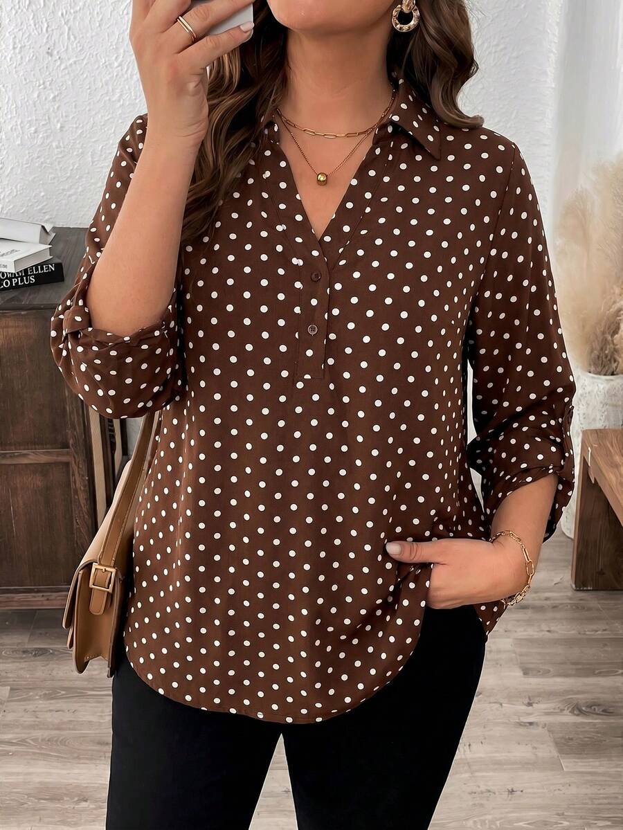 SHEIN LUNE Plus Size Leopard Print Mid-Sleeve Shirt - Multicolor - View 1