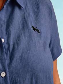 Linhara CURVE 大尺寸編織刺繡休閒夏季襯衫，適合度假 - 藍色 - 查看 6