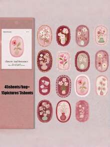 45 Retro Mysterious Floral Closure Stickers For Handmade Scrapbooks, Notebooks, Water Bottles, Phone Cases, Desktops - DIY Decorative Decals - Multicolor - View 11