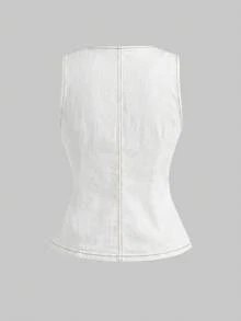 SHEIN MOD 女款夏季休閒無袖牛仔上衣 - 黑色 - 查看 2