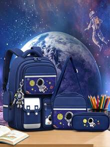 3件組太空人休閒後背包手提包，可攜小型物品，附太空人配件，個性風格引領時尚，大容量雙肩背背包 - 套裝 - 查看 8