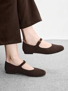 CUCCOO BIZCHIC Women's Retro Elegant Commuting Casual Contrast Trim Adjustable Buckle Flat Shoes - Chocolate brown, - View 1