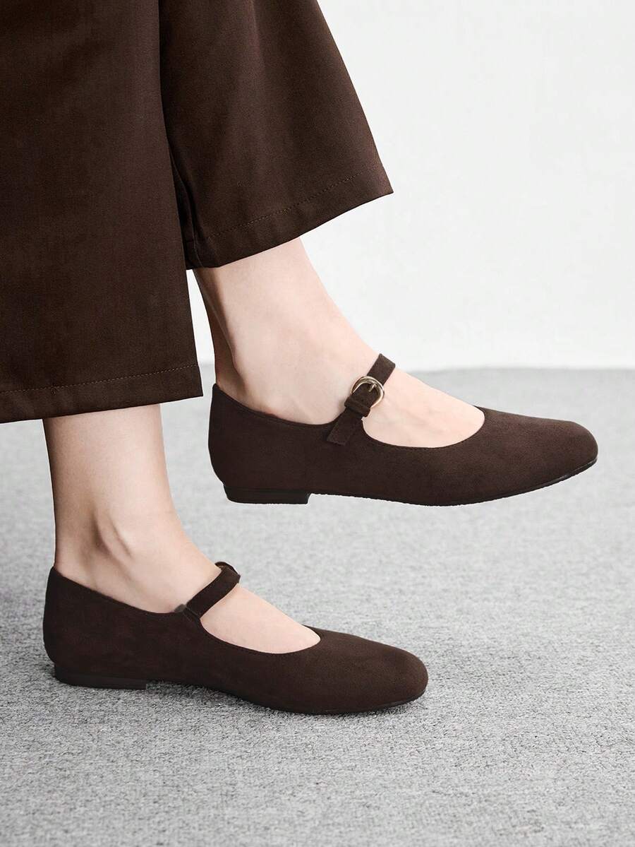CUCCOO BIZCHIC Women's Retro Elegant Commuting Casual Contrast Trim Adjustable Buckle Flat Shoes - Chocolate brown, - View 1