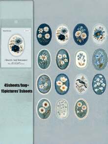 45 Retro Mysterious Floral Closure Stickers For Handmade Scrapbooks, Notebooks, Water Bottles, Phone Cases, Desktops - DIY Decorative Decals - Multicolor - View 14