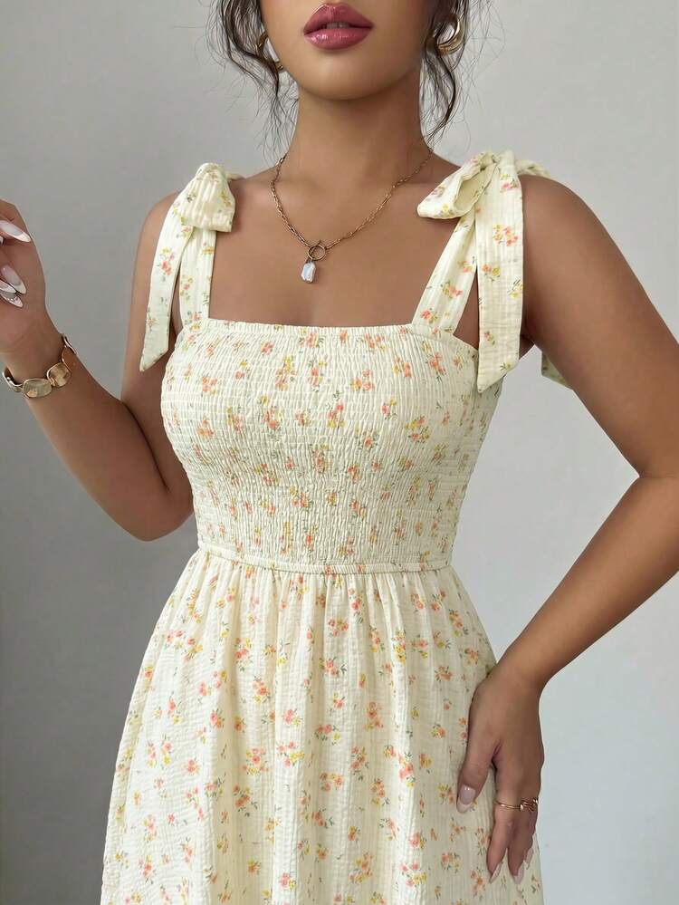 SHEIN Raffinéa Summer Elegant Vacation Fashion Women's Printed Dress - Yellow - View 5