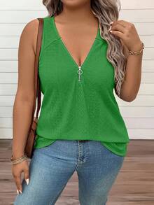 EMERY ROSE Camiseta de tirantes de unicolor casual de verano talla grande - Verde - Ver 2