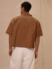 Musero Boxy Fit Oversized Pocket Detail Button Through Short Sleeve Shirt Spring&Summer - Redwood - View 3
