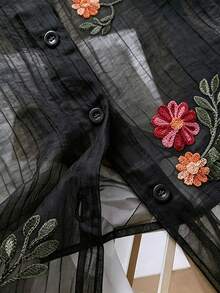 Franclia 大尺碼女款單排扣刺繡3D花卉設計無袖上衣 - 彩色 - 查看 4