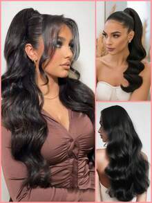 SMART&MATCH Body Wave Drawstring Ponytail Extension And Body Wave Seamless Clip Ins Hair Extensions 1 Pc Double Weft Natural Black Half Up Half Down Ponytail Extension For Daily Use - Natural Black - View 2