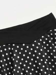 SHEIN Tween女孩秋季休閒運動高彈力交叉腰褶邊下擺喇叭裙褲，附手機口袋，黑白波點網球裙 - 彩色 - 查看 4