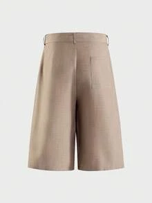 AXEPEAK Pantalones cortos holgados con diseño de hebilla en la cintura y pliegues de unicolor para hombres - Caqui - Ver 3