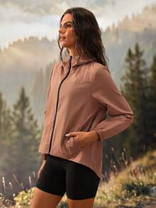 Exploreva Exploreva Women's Hooded Outdoor Sports Casual Modest Softshell Jacket Traveling Black Autumn Camping Outfit - Brown - View 6