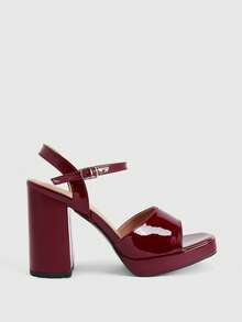 CUCCOO LuxiPop Damen-Sandalen mit hohem Absatz, dicke Sohle und dicke Absätze, lackierte Stoffe, sexy Nachtclub- und Dating-Kleidung, ein Muss im Sommer - Bordeaux - Übersicht 2