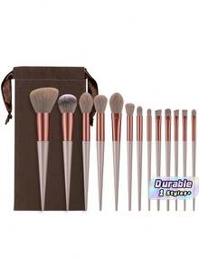 Conjunto de 10 Pincéis de Maquiagem Premium Dourado Champanhe (Com Tubo de Café), Inclui Pincel de Base, Pincel Corretivo, Pincel de Blush, Pincel de Contorno, Pincel de Blush, Pincel de Bronzeador, Pincel de Pó Solto, Pincel de Base, Pincel de Blush, Presente Bônus - Rosa ouro - Visão 1