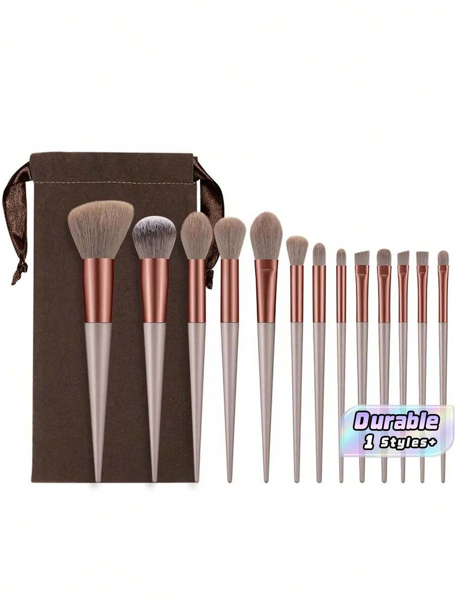 Conjunto de 10 Pincéis de Maquiagem Premium Dourado Champanhe (Com Tubo de Café), Inclui Pincel de Base, Pincel Corretivo, Pincel de Blush, Pincel de Contorno, Pincel de Blush, Pincel de Bronzeador, Pincel de Pó Solto, Pincel de Base, Pincel de Blush, Presente Bônus - Rosa ouro - Visão 1