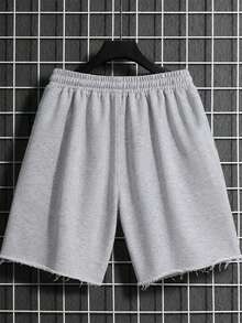 Manfinity Roghcode Men's Summer Casual Frayed Edge Drawstring Waist Shorts Versatile For Everyday Wear - Grey - View 2