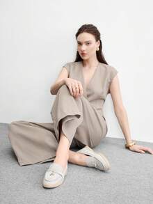 CUCCOO BIZCHIC 女款方頭平底淺灰色麂皮舒適通勤女鞋 樂福鞋 適合戶外度假購物上班日常 百搭平底女鞋 - 米色 - 查看 6