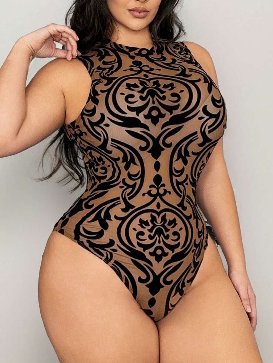 SHEIN SXY 修身小高領無袖植絨連身衣 - 彩色 - 查看 1